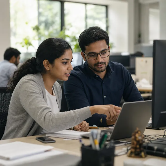 Illustrative scene of two AI & Generative AI professionals working together