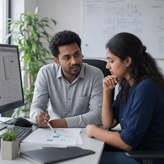 Illustrative scene of two Salesforce professionals working together