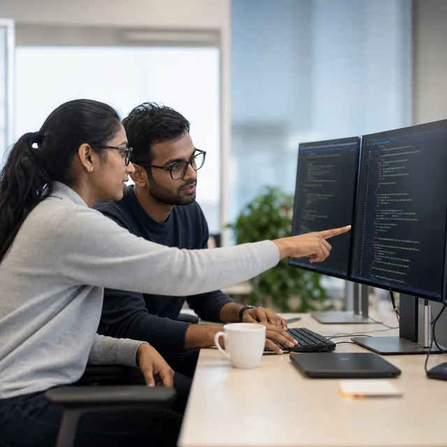 Illustrative scene of two Software & Full Stack Development professionals working together