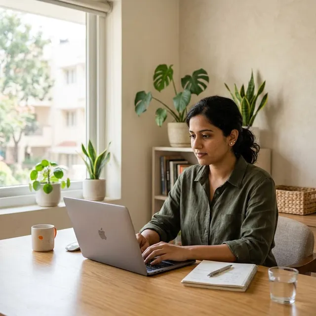 Illustration of an Indian technology professional working on a laptop